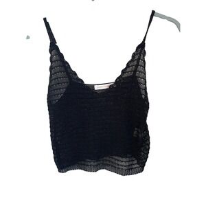 Pookie & Sebastian Black Sheer Crochet Knit Crop Cami Top Size S Boho Festival